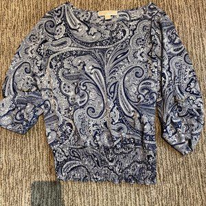 Michael Kors Blue and White Paisley Blouse